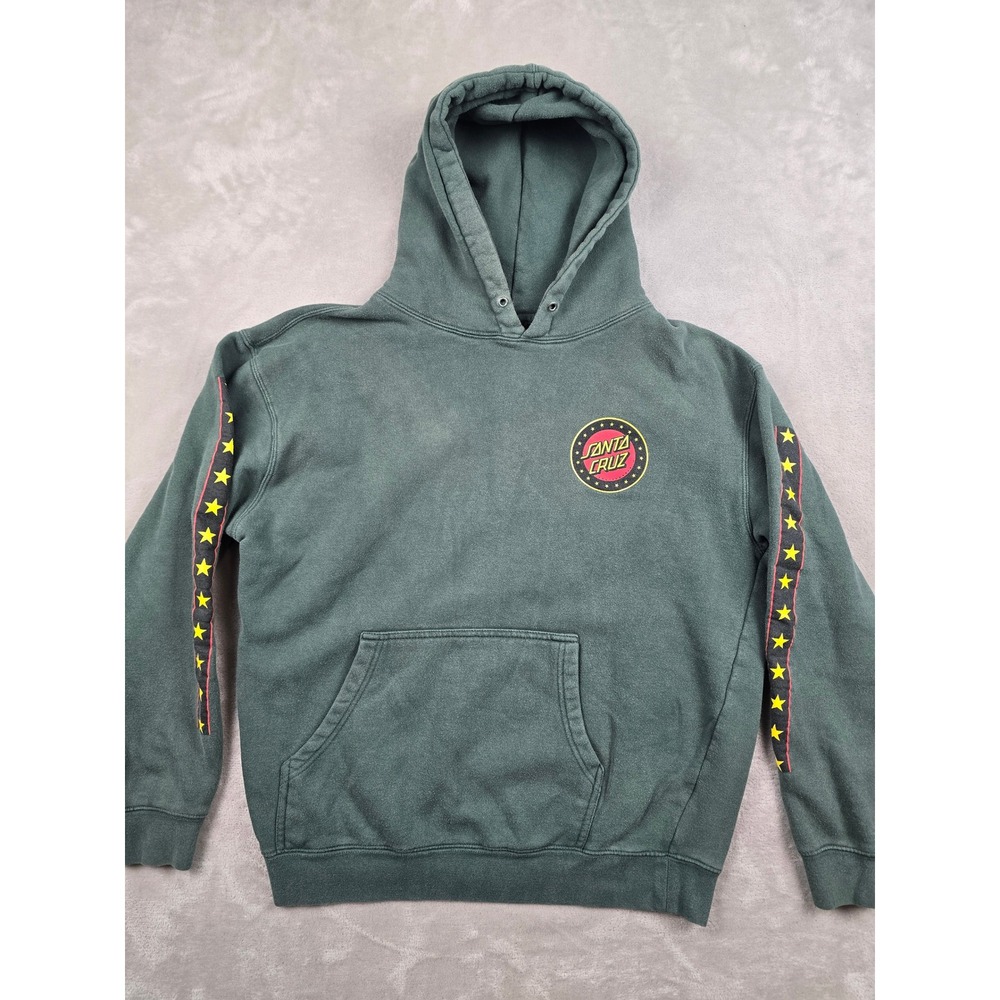 Santa Cruz Hoodie Mens M Green Star Sleeve Graphic‎ Skateboarding Y2K Faded